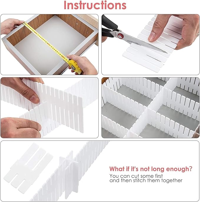 40Pcs Drawer Dividers, Adjustable Drawer Organizer for Socks, Underwear, Makeup, Can Help Tidy Kitchen, Bedroom, Dresser White - Image 3