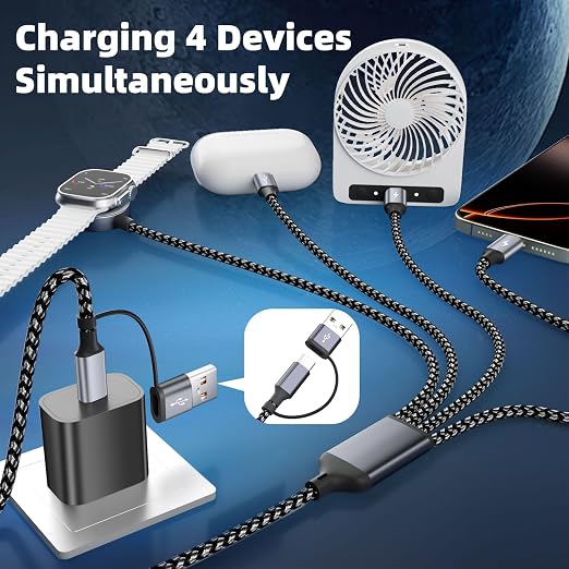 2026 Travel Essentials for iWatch Charger with 3 Type-C Ports, 2Pcs 5FT | 4 IN 2 Multi Charging Cable, iPhone Charger for iWatch Ultra/SE/11-1, iPhone17-15/Galaxy S26/Car/Camping, USB C Splitter - Image 2