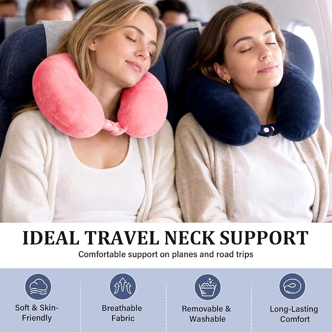 2 Packs Travel Neck Pillow Cover, Reusable U Shaped Washable Cover (Dark Blue Pink) - Image 5
