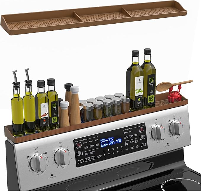 Stove Top Shelf 30 Inch - Silicone Material Magnetic Shelf for Stove-Bronze | 3 Functional Partitions,Heat Resistant Kitchen Spice Rack Organizer by Weiwavivi