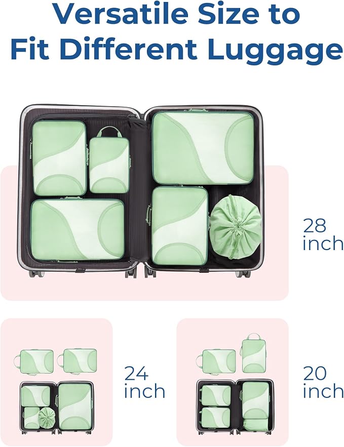 Bagsmart Compression Packing Cubes, Travel Bag Cruise Ship Essentials | Lightweight, Compressible Suitcase Organizer Set fit Standard Carry-On & Checked Luggage, 6 Set, 14 Set Washable Packing Bags - Image 3