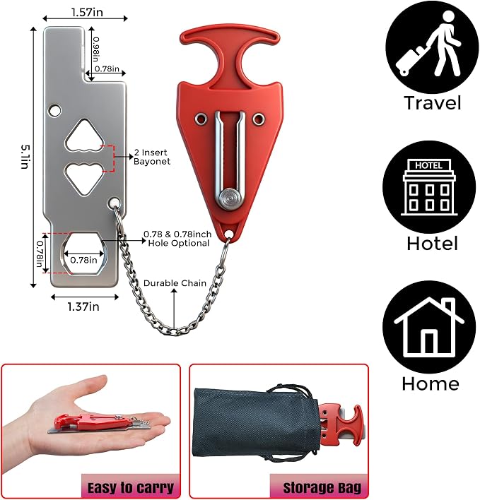 Portable Door Lock, Travel Door Lock for Hotel, Apartment, Dorm & Home – Extra Security Door Stoppers, Hotel Safety Devices for Travel Privacy Protection 3PK Red - Image 5