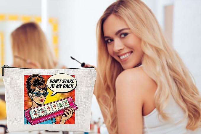 ZUYUROU Funny Mahjong Gifts for Women - Don't Stare At My Rack Makeup Bag - Retro Pop Art American Mahjong Accessories - Zipper Pouch for NMJL Card, Tiles, and Cosmetics - Unique Game Night Prize - Image 6
