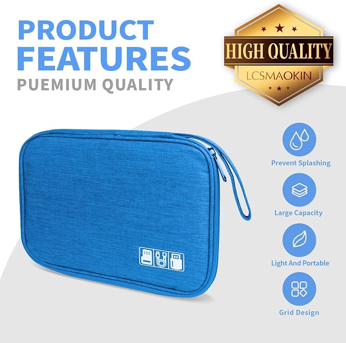 Lcsmaokin Electronics Travel Organizer,Portable Waterproof Electronic Travel Storage Bag for Small Charging Cord Storage,Charger,Small Electronics,SD Card etc,for Travel,Business - Sky Blue - Image 2