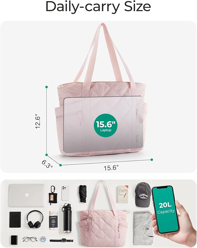 BAGSMART Crush Tote Bag for Women, 20L Puffer Work Tote with Zipper | Quilted Nurse Hospital Bag For Travel College Gym - Image 3