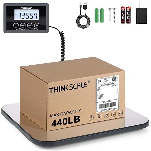 THINKSCALE 440lb Digital Shipping Scale, 1oz Accurate Postal Scale | Large Backlit LCD, Hold/Tare Function, USB & Battery Power for Packages, Luggage, Mailing and Small Business - Image 7