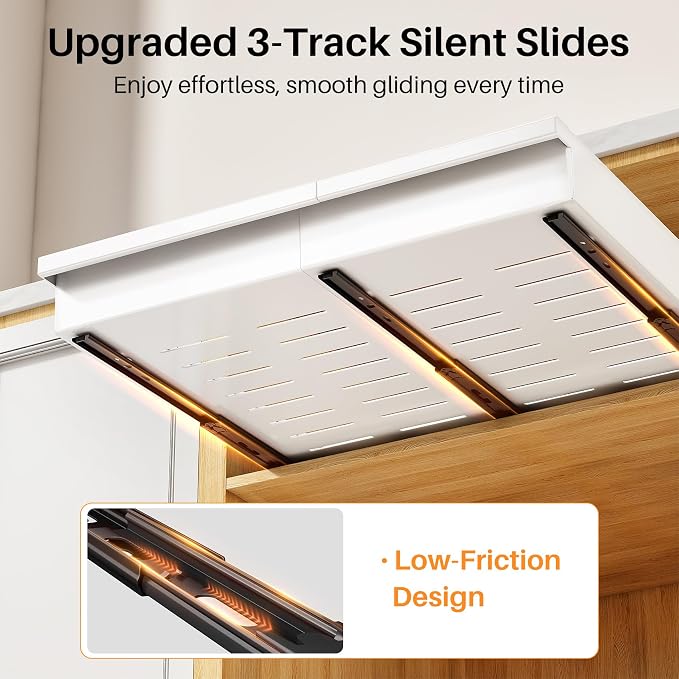 Pull out Cabinet Organizer, 4-Pack Expandable(13.6"-24") Silde out Drawers with Raising Pad for Framed Cabinets, Adjustable Full-Extension Adhesive Roll out Shelves for Kitchen Pantry Home Pot and Pan - Image 7
