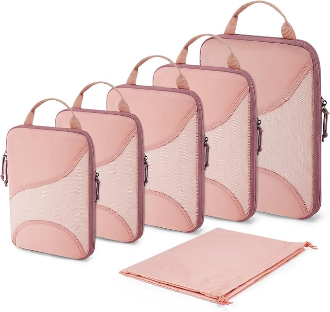 Bagsmart Compression Packing Cubes, Travel Bag Cruise Ship Essentials | Lightweight, Compressible Suitcase Organizer Set fit Standard Carry-On & Checked Luggage, 6 Set, 14 Set Washable Packing Bags by BAGSMART