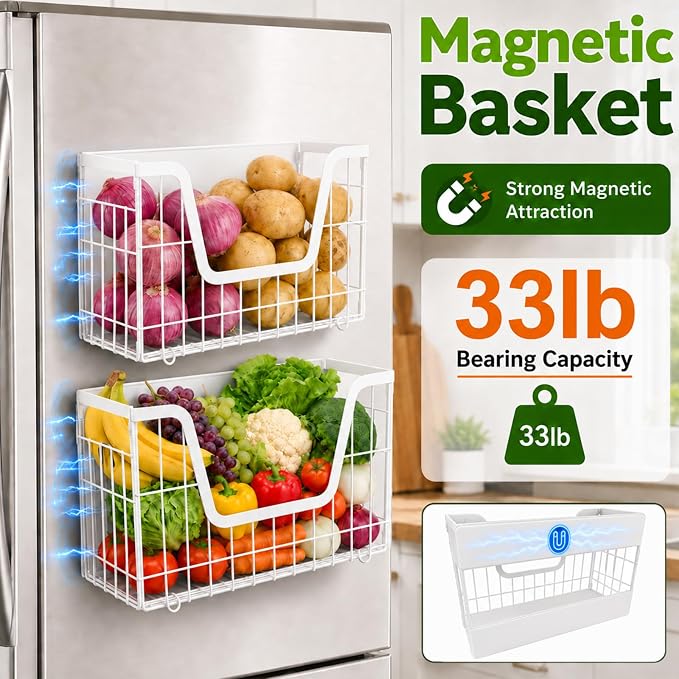 UFORU Magnetic Shelf for Fridge, Strong Magnet Storage Rack for Kitchen | 2 Pack Set, Holds Up to 30 lbs, Spacious Hollow Basket Design, Upgraded Material, Durable Construction, Space-Saving Storage - Image 4