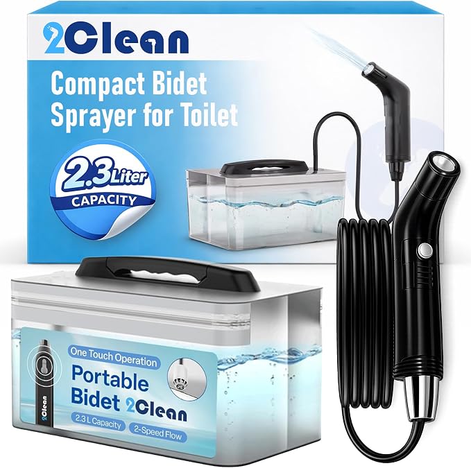 2Clean Portable Electric Travel Bidet, USB Rechargeable for Men & Women | 2.3L water container with adjustable spray for portable hygiene. Ideal for travel, camping, outdoor use, and everyday comfort by DailyHabitsBetterHygiene