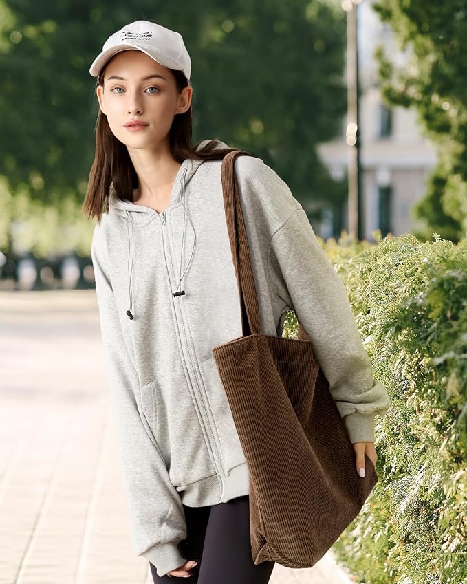 Iioscre Corduroy Tote Bag for Women,Hobo HandBags with Zipper | Large Capacity Casual Shoulder Bag with Inner Pockets for Shopping Work Daily Travel. - Image 6