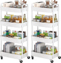 Sywhitta 4-Tier Plastic Rolling Utility Cart with Handle, Multi-Functional Storage Trolley for Office, Living Room, Kitchen, Movable Storage Organizer with Wheels, White (Pack of 2) by haseverythingyouneed