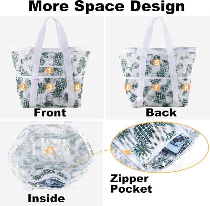 CaCTOUR Mesh Beach Bag,Large Beach Bags for Women with 8 Pockets,Packable Tote Bag for Beach Cruise Pool Vacation Essentials - Image 5
