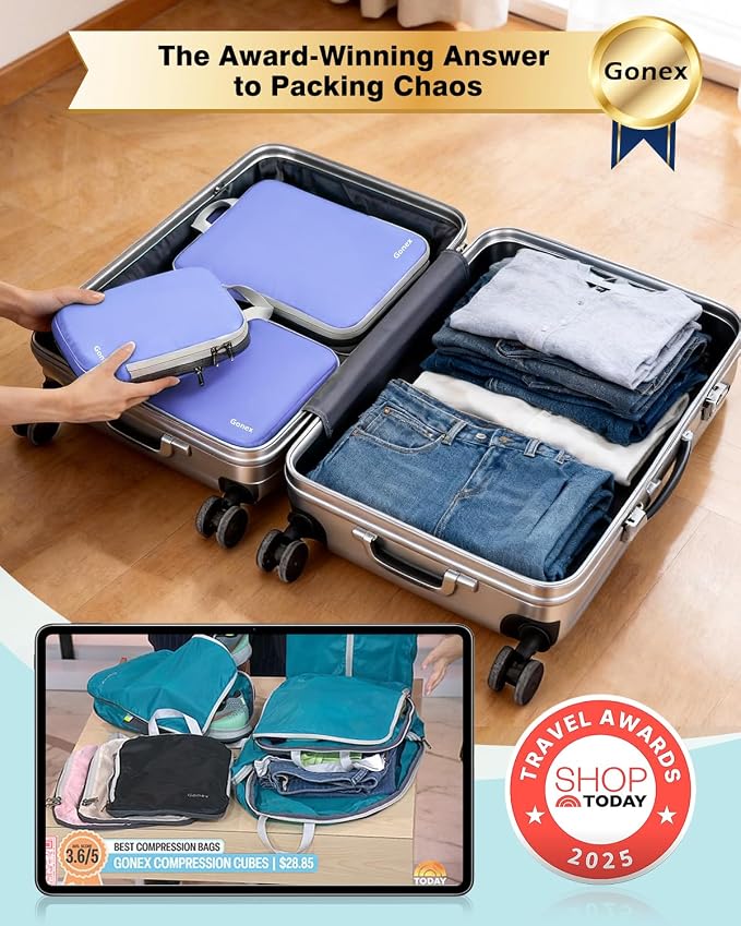 Gonex Compression Packing Cubes, 4-Piece Expandable Travel Organizers | Double-Zip Compression, Space-Saving Design, Ripstop Fabric, Carry-On & Backpack Friendly, Family & Business Travel - Image 2