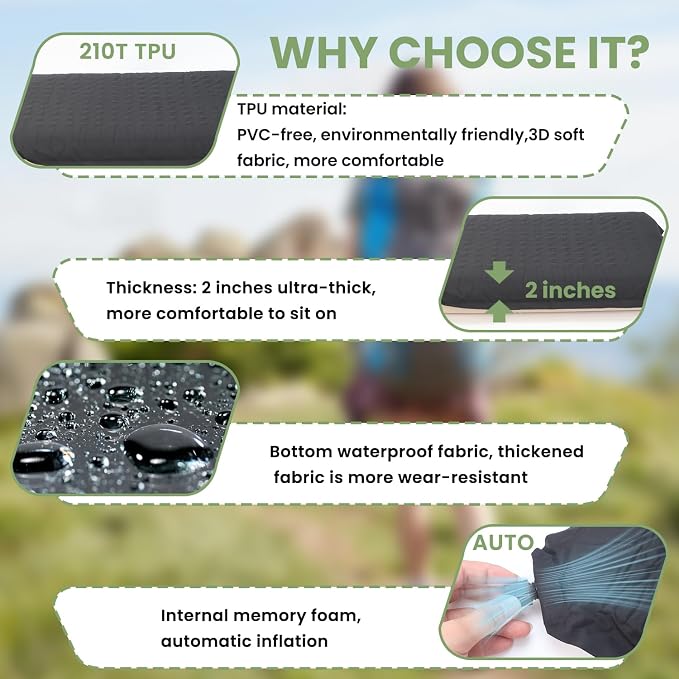 Inflatable Stadium Seat Cushion,Memory Foam for Long Flights Airplane Travel Camping Hiking Home Office Bleacher Backpacking Climbing Outdoor Indoor - Image 5