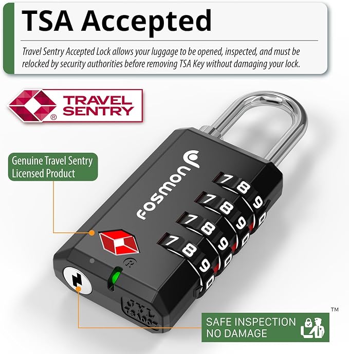 Fosmon TSA Approved Luggage Locks, 4 Digit Combination Padlock,1 pcak | Heavy Duty Gun Safe Lock, 4 Digit Shackle Padlock, Backpack Zipper Anti Theft, Gym Locker, Pistol Handgun Travel - Image 2