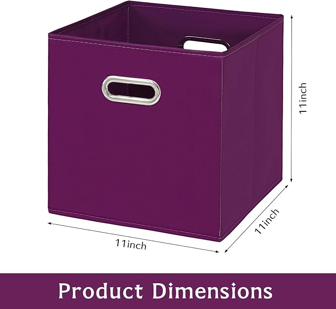 Fabric storage bins Cubes, Fabric Cube Organizer with Handle, Foldable Cube Bins for Cloth or Accessary Storage, 11x11x11, Set of 3, (Purple) - Image 2