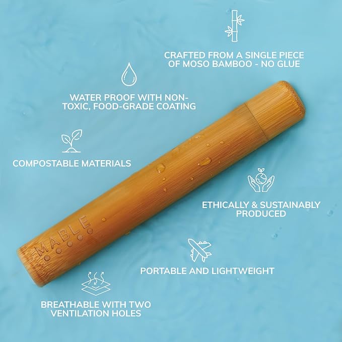 MABLE Toothbrush Travel Case | Bamboo Toothbrush Holder for Travelling and Camping | Adult Size | Natural Product - Image 4