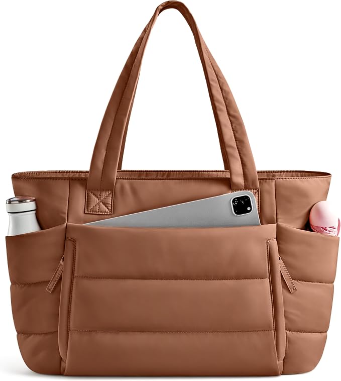 Uselike Tote Bag for Women with Zipper, Quilted Puffer Tote Bag with Compartments, Lightweight Puffy Work Bags for Women by Uselike