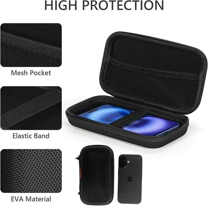 Hard EVA Protective Case, Portable Carrying Bag with Mesh Pocket,Black | Shockproof Bag, Travel Pouch for GPS,USB Drive, USB Charging Cable, Keys, MP3/MP4 Player, Airpods,Elastic Strap - Image 4