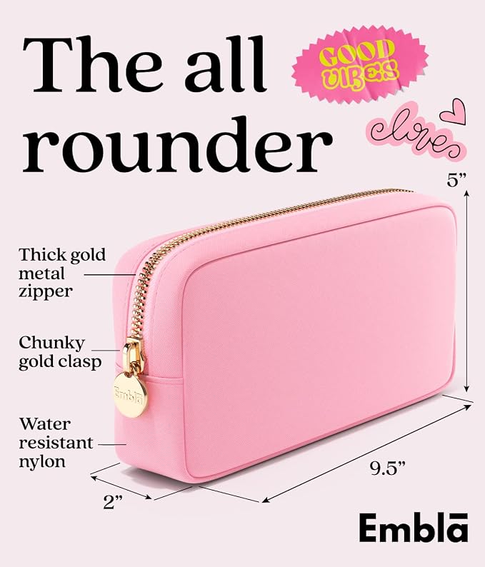 Embla Makeup Bag Travel Cosmetics Pouch and Toiletry Bag, Nylon Zipper Pouch Purse, Cute Make Up Organizer Storage Tote for Women Girls, Travel Skincare Case, Small Makeup Bags, Flamingo Pink - Image 2