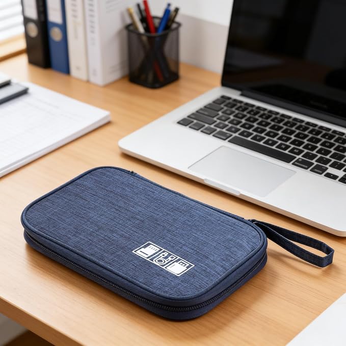 Yamrots Travel Cable Organizer, Electronic Organizer Travel Case, Portable Storage Bag for SD Card, Charger, Power Bank, Earphone (Navy blue) - Image 7