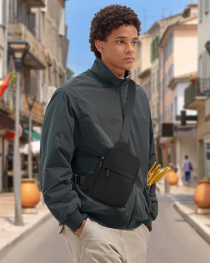 Peicees Travel Sling Bag for Men Small Crossbody Bag Anti Theft | Mini Chest Bag, Passport Bag, Water-resist Oxford, Pickpocket Theft Proof, 2.2L Compact Size, Adjustable Strap - Image 8