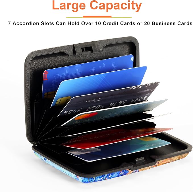 Mayski Credit Card Holder for Women RFID Blocking Wallet, Floral Art | Card Wallets for Women Small Mini Business Metal Accordion Aluminum Alloy Hard Case for Men - Image 4