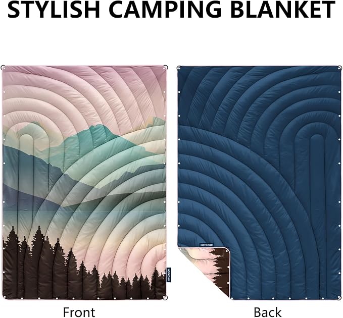Puffy Camping Blanket,Large Camp Blanket Outdoor Camping Quilt Waterproof | Lightweight Printed Warm Packable Down Alternative Blanket for Camping,Traveling, Stadium, Hiking, Picnics - Image 2