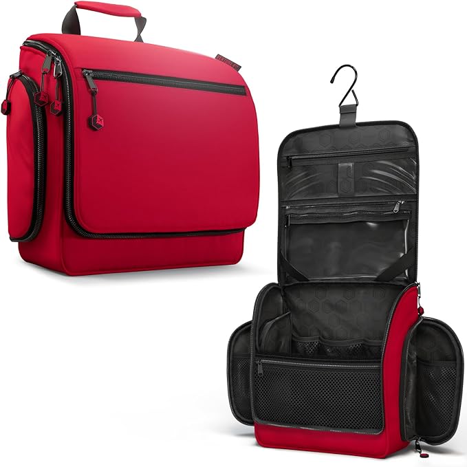 VENTURE 4TH Hanging Travel Toiletry Bag, 18 Compartments - Red | Hangs on rails, hooks or doors; stands upright. Removable TSA pouch. Water-resistant Nylon 290D Twill, reinforced stitching. by VENTURE4TH