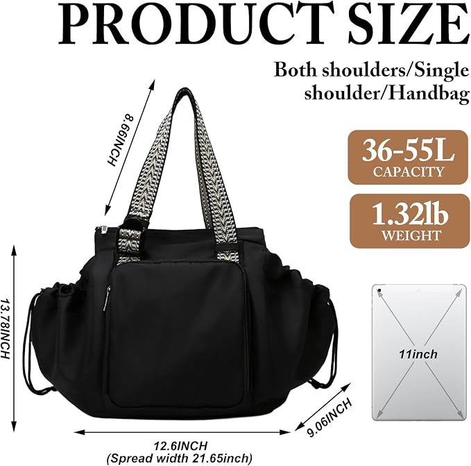 Expandable Shoulder Bag | Water Resistant, Foldable Carry On, Reinforced Zipper, Extended Shoulder Strap, Multi-purpose Gym Sports Weekend Crossbody - Image 3