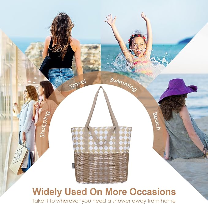 KABAQOO Large Beach Bag Waterproof Sandproof Tote Bag for Women with Zipper & Mesh Pockets for Pool Swim Travel Everyday | waterproof - Image 8