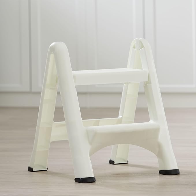 Rubbermaid Two-Step Folding Foot Stool 14-Inch High White 300 Pound Capacity Small Step Stool for Adults/Kids for Use in Library/Kitchen/Bathroom/Garage/Closet - Image 7