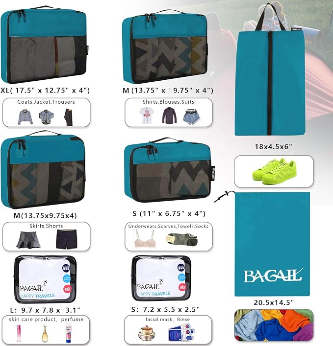 BAGAIL 8 Set/9 Set Packing Cubes Luggage Packing Organizer for Travel, Suitcase Packing Bags for Travel Accessories - Image 2