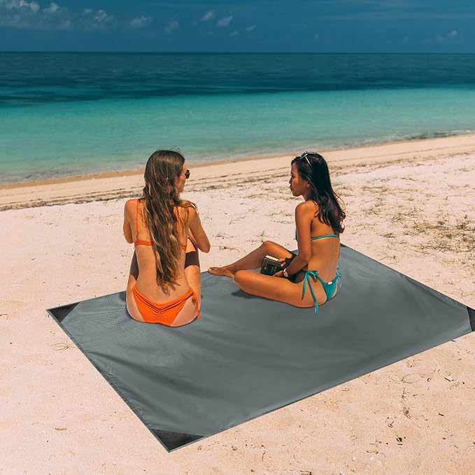 Odoland Sandproof Beach Blanket, Waterproof Portable Mat with Carry Pouch | 63“x43” Quick Drying & Foldable Lightweight Sand Free Beach Mat Tarp for Hiking, Camping, Travel, Grey - Image 7