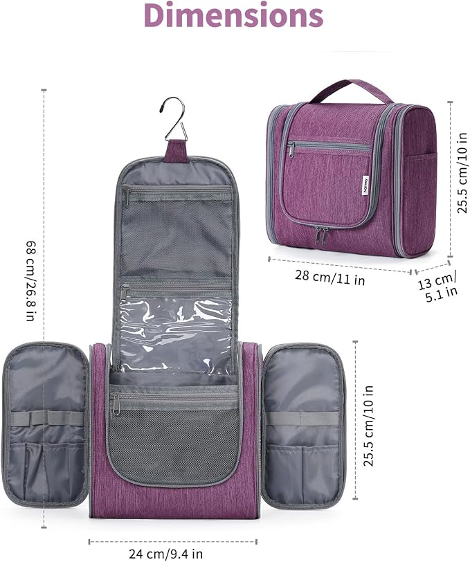 Hanging Toiletry Bag for Women Travel Makeup Bag Organizer Toiletries Bag for Cosmetics Essentials Accessories (Large, Dark Purple) - Image 5