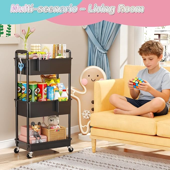 SUNALLY Baby Diaper Caddy Cart,3 Tier Rolling Diaper Cart for Nursery | Large Capacity & Easy Assemble Diaper Storage Organizer with Lockable Wheels for Newborn, New Mom, Baby Girl Boy Essentials - Image 6