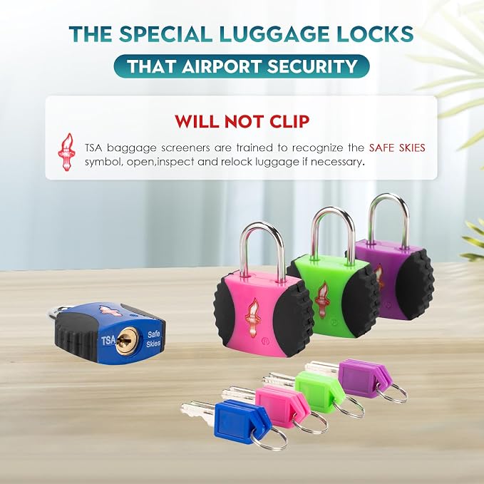 Safe Skies 4-Pack 4-Color Family TSA Travel Key Lock | 4 Colors for Family (Pink/Blue/Purple/Green) | Keyed Alike | 2 Keys/Lock | TSA Safe Skies Approved | 90-Day Warranty - Image 4