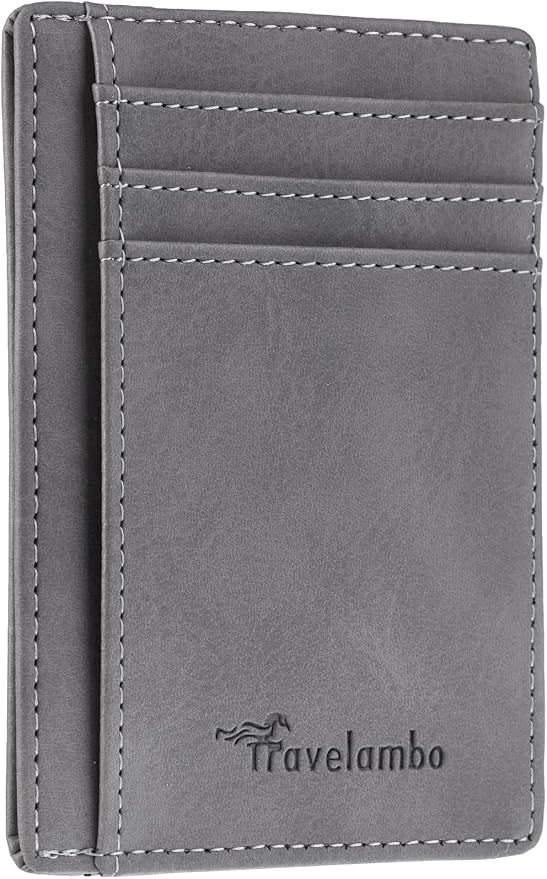 Travelambo Slim Wallet Front Pocket Minimalist Leather RFID Blocking Medium Size by Travelambo