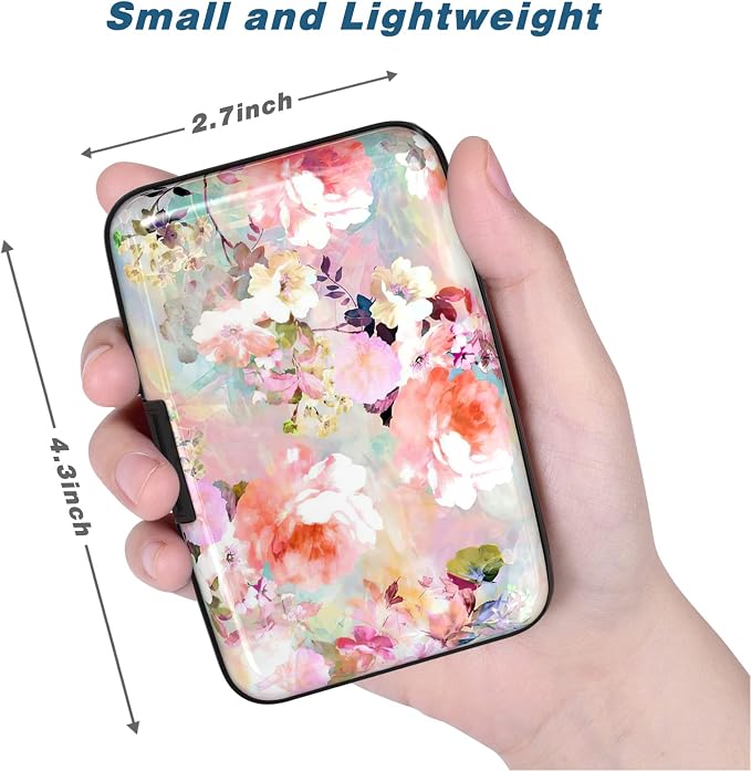 Credit Card Holder, Mini Aluminum Card Wallet RFID Blocking Slim Metal Hard Card Case for Women Men, Pink Flowers - Image 3