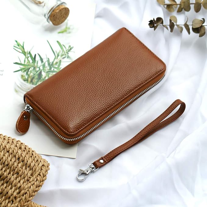Moflycom Womens Wallet RFID Blocking Genuine Leather Zip Around Wallet Clutch Wristlet Travel Long Purse for Women - Image 6