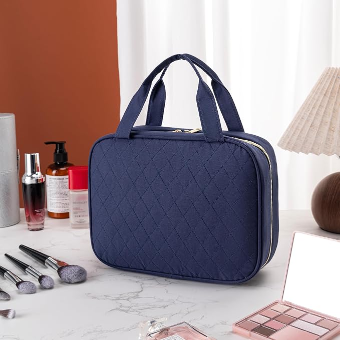 Travel Toiletry Bag for Women, Large Hanging Makeup Cosmetic Bag, Dark Blue | Big Compartment but Portable, Water-resistant Makeup Organizer Bags for Accessories, Shampoo, Full-size Container, Toiletries - Image 5