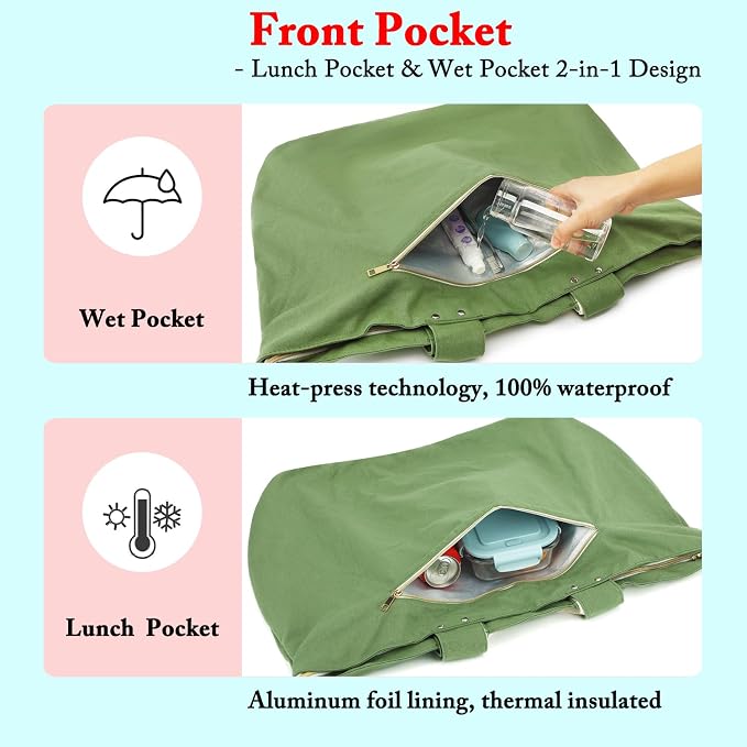 Fammart Beach Bags Waterproof Sandproof for Women, Large Canvas Pool Bag with Leakproof Wet Pocket & Zipper Cruise Essentials - Image 3