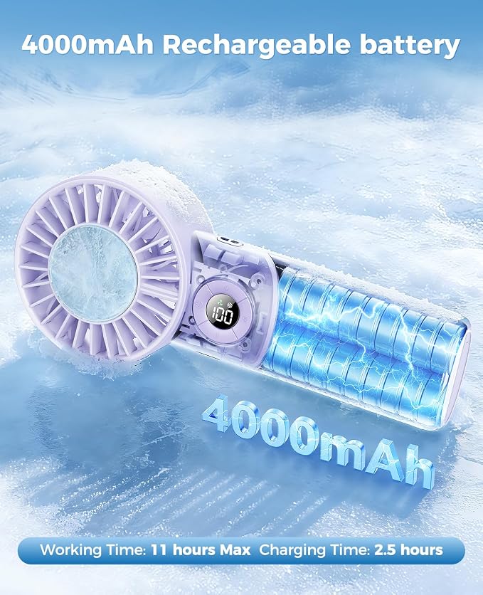 Portable Handheld Fan with Semiconductor Ice Cooling, 5 Seconds Cool Down | 4000mAh Handheld Fan/Table Fan/Neck fan 3 In 1, Rechargeable 10500 RPM Turbo cooling fan for Outdoor,Office,Camping,Travel - Image 5