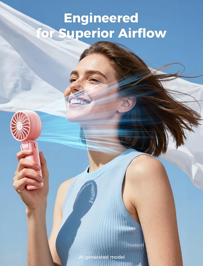 Aecooly Mighty Portable Handheld Fan | 20H Max Cooling | 3 Flexible Modes | 5 Speeds Wind | Battery Level Display | USB Rechargeable Mini Personal Battery Powered, Gifts for Women, Travel -Pink - Image 3