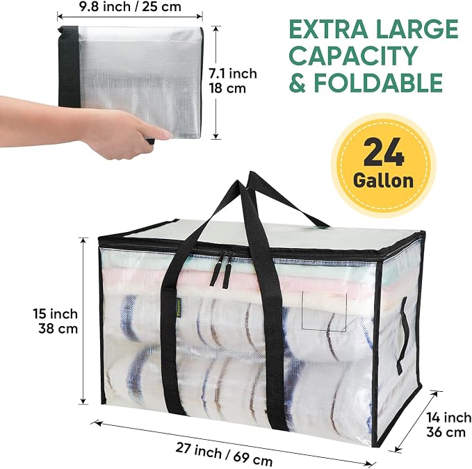 BALEINE 2-Pack Oversized Moving Bags with Reinforced Handles, Heavy-Duty Storage Tote for Clothes, Moving Supplies (Clear, 2-Pack) - Image 2