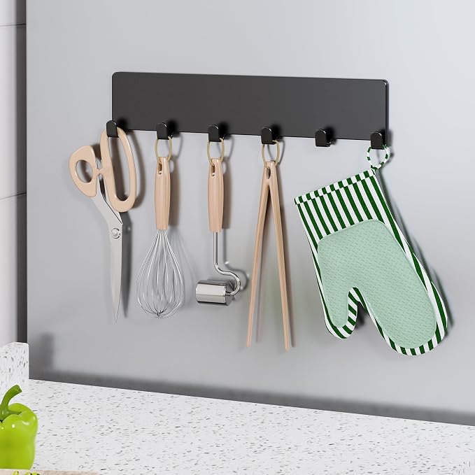 Mystozer 5 Pack Moveable Magnetic Spice Rack Organizer With 6 Hooks for Refrigerator, Metal Fridge Shelf Magnetic Basket for Fridge Kitchen Spice Organizer (Black) - Image 2
