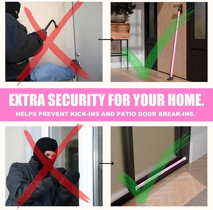 SECURITYMAN 3-in-1 Door Security Bar, Security Door Stoppers & Door Barricade – Heavy Duty Adjustable Iron Security Lock Bar for Home Defense, Apartment & Travel Safety (1 Pack - Pink) - Image 8