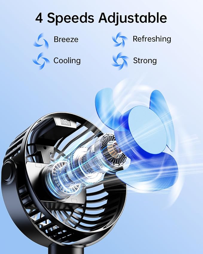 SWEETFULL 4000mAh Portable Stroller Fan with LED Display, 4 Speed Rechargeable Mini Clip On Fan, 360° Rotate Flexible Tripod Better Cooling Small Baby Fan for Car Seat Crib Travel Treadmill - Image 3