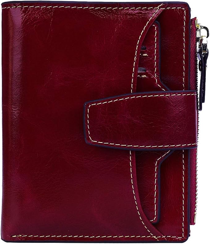 Women's RFID Blocking Leather Small Compact Bi-fold Zipper Pocket Wallet Card Case Purse with id Window by AINIMOER